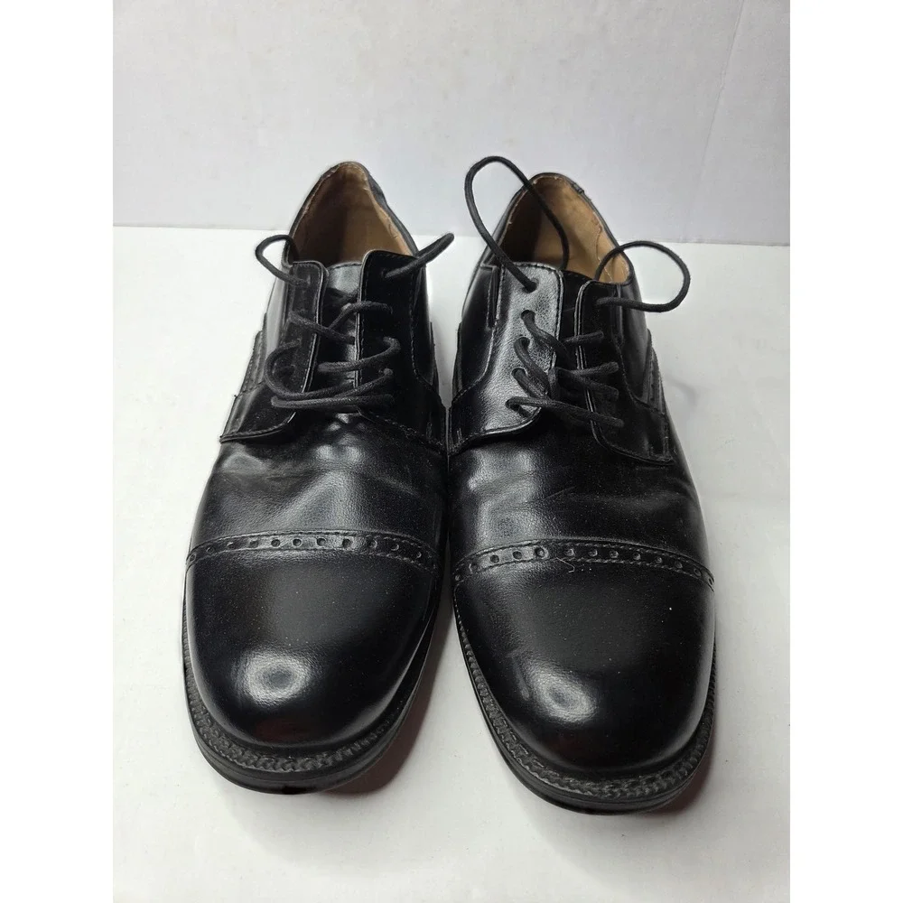 Mens Black Cap Toe‎ Derby Dress Shoes Brogue Detail Lace Up Formal Size 10.5